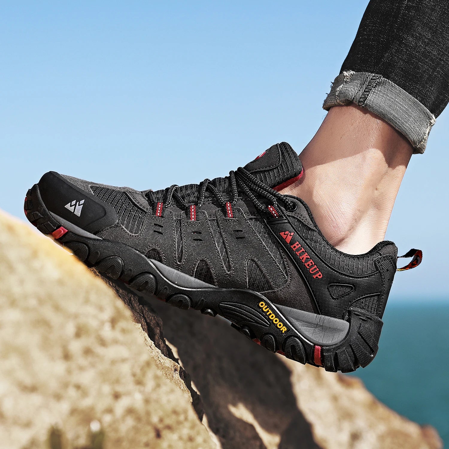 HIKEUP Men's Suede Leather Hiking Shoes – Outdoor Trekking